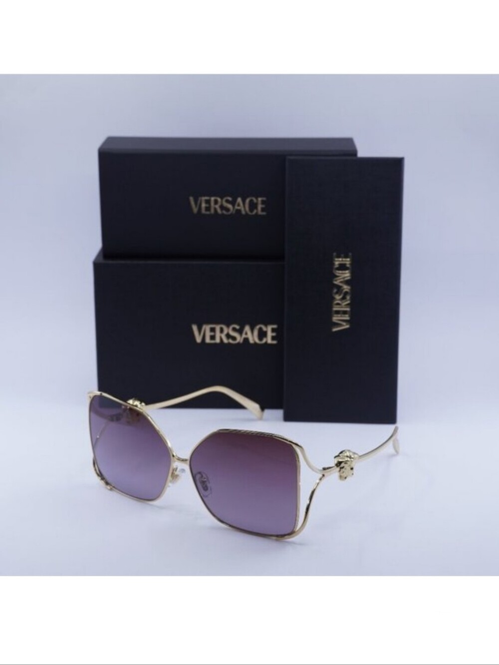 Versace Violet Lens Gold Frame Medusa Accent Womens Sunglasses Eyewear
